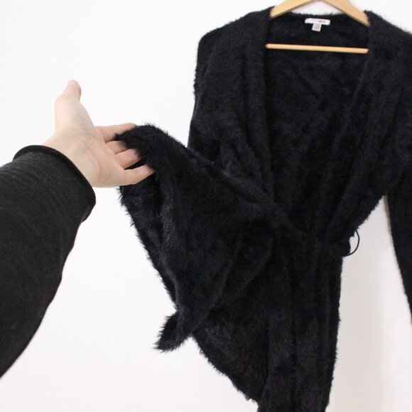 *Amuse Society Black Faux Fur Cardigan with Belt - Picture 6 of 8